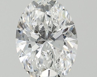 May include: A large, clear, oval-shaped diamond with many facets.