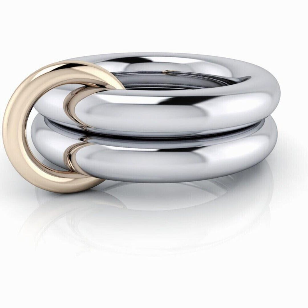 Connected Rings, Chunky Band, Two Tone, Sterling Silver, Gold - Etsy