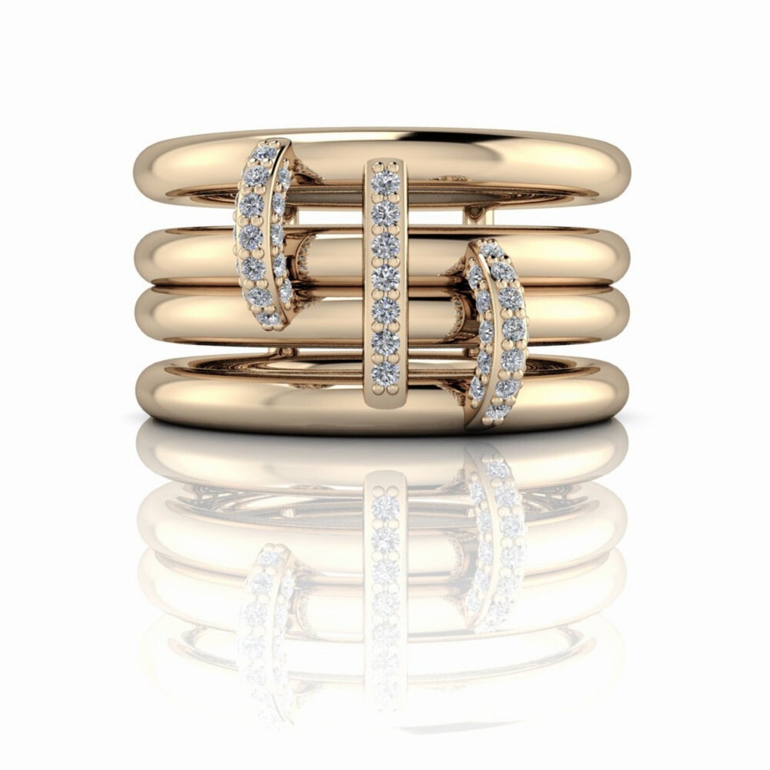 Anniversary Band Connected Rings, Diamond Ring, Gold Linked Rings ...