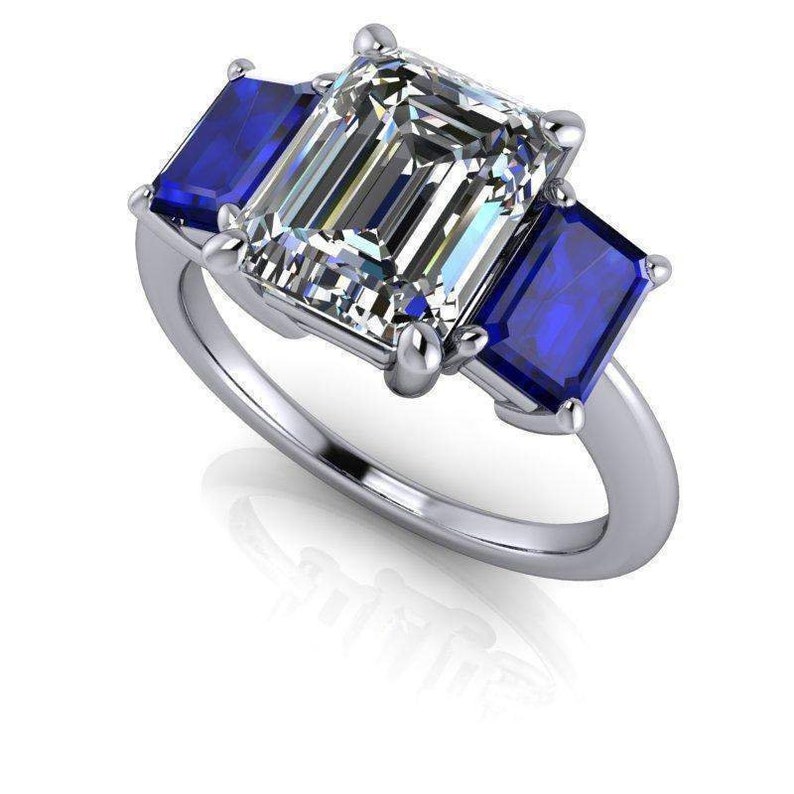 4.12CT Emerald Cut Moissanite Engagement Ring Three Stone | Etsy