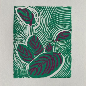 Impresión en linóleo de Maranta - Impresión botánica en linóleo - Impresión original impresa a mano - Arte mural de plantas - Impresión de hojas - Regalo para amantes de las plantas