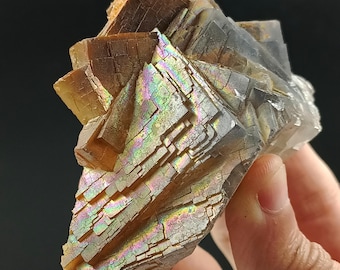 356g Amazing Natural Iridescent Rainbow Cubic Raw Fluorite Crystal Mineral Specimen From Balochistan Pakistan