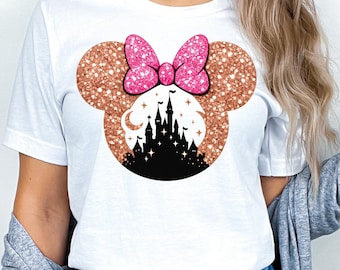 Mouse Ears Castle Shirt, Glitter Bow Rose Gold Tee, Family Vacation