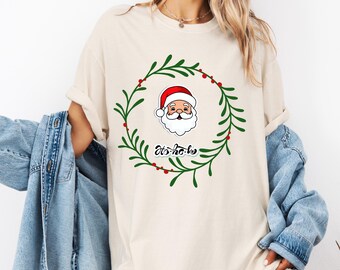 Camiseta con corona de Papá Noel de Comfort Colors, camiseta con gráfico navideño