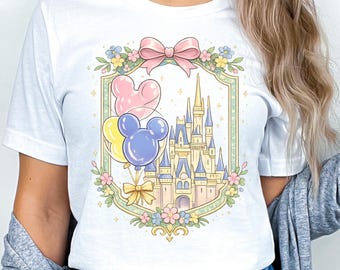 Fairytale Castle T-Shirt, Pastel Floral Bow, Princess Park Trip