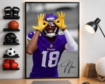 Justin Jefferson Poster, Signiertes Justin Jefferson Poster, Signiertes Football-Poster, Football-Dekoration, NFL-Wandkunst