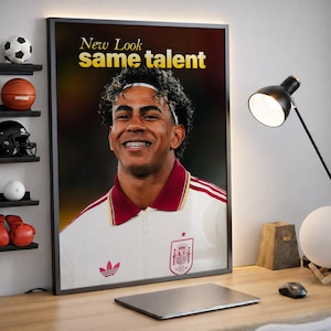 Poster Lamine Yamal New Look, decorazione murale con tema calcio spagnolo, stampa di una stella del calcio, poster sportivo, regalo per i tifosi del FC Barcelona