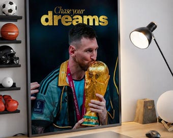 Póster de Lionel Messi, Impresión de fútbol de Argentina, Regalos de fútbol, Póster deportivo, Copa del Mundo, Arte mural de fútbol, Pósters deportivos para dormitorio