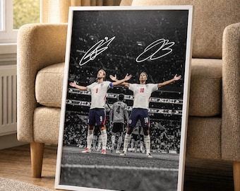 Jude Bellingham & Harry Kane WM 2026 Poster, signierter Fußballdruck, Fußball-Wandbild