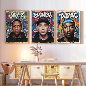 Hip Hop Legends Canvas Print Set, Tupac, Eminem, Jay-Z, Hip Hop Poster Set