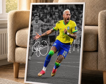 Póster de Neymar Jr., lámina firmada de Neymar, regalo para fans de Neymar, lámina de fútbol firmada, decoración de fútbol