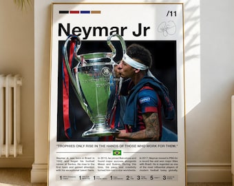 Neymar Jr Poster, signierter Neymar Druck, Fußballstar Poster, Fußball Dekor, Barcelona Fan Geschenk