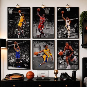 NBA Legends Poster Set, Michael Jordan, LeBron James, Kobe Bryant, Stephen Curry, Iverson, Durant, Basketball Wall Art, NBA Fan Gift