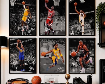 NBA-Legenden-Posterset mit Michael Jordan, LeBron James, Kobe Bryant, Stephen Curry, Iverson und Durant – Basketball-Wandkunst, Geschenk für NBA-Fans