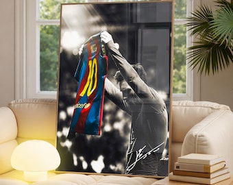 Póster de Lionel Messi, arte mural deportivo para dormitorio, póster imprimible de jugador de fútbol.