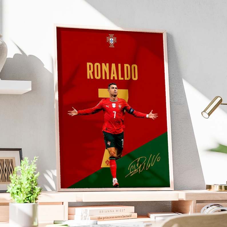 Cristiano Ronaldo poster, Ronaldo print, voetbal muurdecoratie, sportdecoratie, voetbalcadeau afbeelding 3