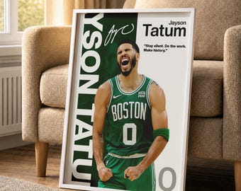 Póster de Jayson Tatum, arte mural de estrella de la NBA, lámina de los Boston Celtics, jugador de baloncesto estadounidense, decoración deportiva, regalo para aficionados al baloncesto.