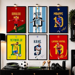 Football Stars Poster Bundle: Ronaldo, Mbappe, Messi, Yamal, Kane, Neymar, Soccer Legends Signed Poster Set