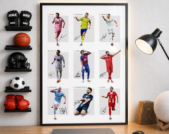 Fußball Legenden Poster, Ronaldo, Messi, Neymar Jr, Mbappe, Lamine Yamal, Haaland, Salah, Kane, Kvaratskhelia, Fußball Fan Geschenk