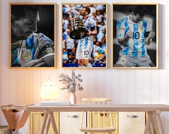 Conjunto de pósteres de Lionel Messi para la Copa del Mundo, paquete de arte mural de fútbol, regalo para aficionados al fútbol, decoración para habitaciones deportivas, Messi Argentina