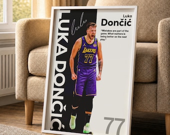 Póster de Luka Dončić, arte mural de estrella de la NBA, lámina de baloncesto de los Dallas Mavericks, jugador de baloncesto esloveno, decoración deportiva, regalo para aficionados al baloncesto.