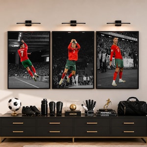 Cristiano Ronaldo Poster Set, Portugal Footballer Print, Soccer Gifts, Sports Poster, Football Poster, Soccer Wall Art