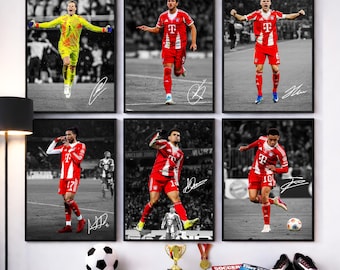 Set de pósteres firmados del Bayern de Múnich: Harry Kane, Michael Olise, Luis Díaz, Jamal Musiala, Manuel Neuer, Joshua Kimmich. Impresión de fútbol.