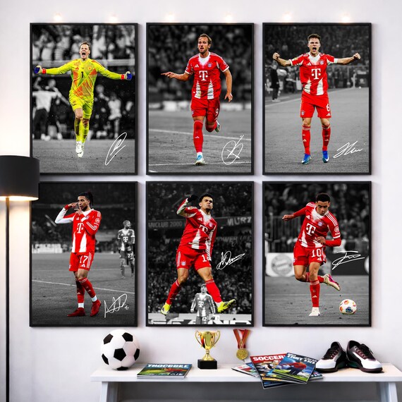 Bayern Munich Signed Poster Set, Harry Kane, Michael Olise, Luis Diaz, Jamal Musiala, Manuel Neuer, Joshua Kimmich, Soccer Print