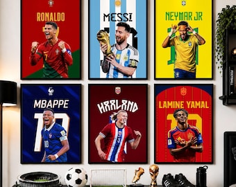 Fußball-Poster-Set: Ronaldo, Messi, Neymar Jr, Mbappe, Haaland, Lamine Yamal, Fußball-Poster