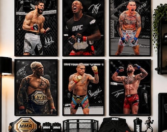 UFC-Poster-Set mit Jon Jones, Ilia Topuria, Max Holloway, Islam Makhachev, Alex Pereira und Charles Oliveira – MMA-Wandbilder, Geschenkidee für UFC-Fans