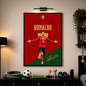 Cristiano Ronaldo poster, Ronaldo print, voetbal muurdecoratie, sportdecoratie, voetbalcadeau afbeelding 1