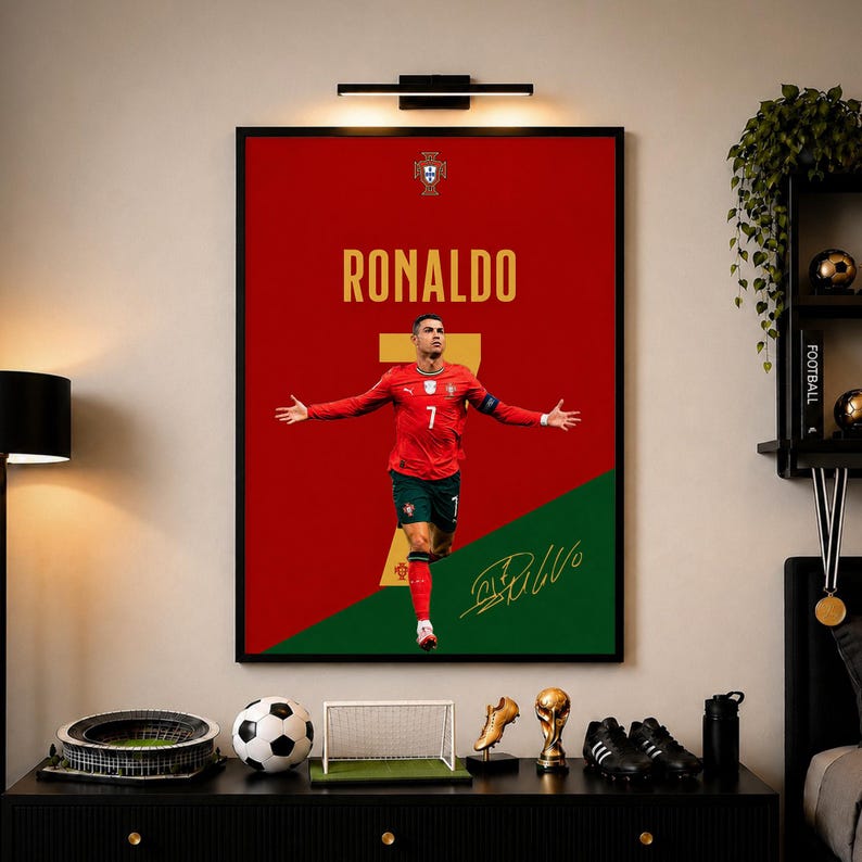Cristiano Ronaldo poster, Ronaldo print, voetbal muurdecoratie, sportdecoratie, voetbalcadeau afbeelding 1
