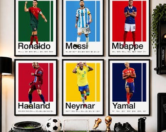 Poster-Set mit Fußballstars, Ronaldo, Messi, Neymar, Mbappe, Haaland, Yamal, Geschenk für Fußballfans