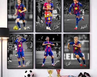 Set de pósteres firmados del FC Barcelona, láminas de jugadores del Barcelona, Yamal, Lewandowski, Pedri, Gavi, Raphinha, De Jong, regalo para aficionados al fútbol.
