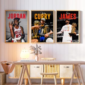 NBA Legends Poster Set, Michael Jordan, LeBron James, Stephen Curry Wandkunst, Basketball Prints, Sport Raum Dekor, Geschenk für Basketball Fans