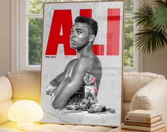 Póster vintage de Muhammad Ali, arte mural icónico del boxeo, decoración inspiradora para gimnasio, lámina deportiva motivacional, obra de arte de leyenda.