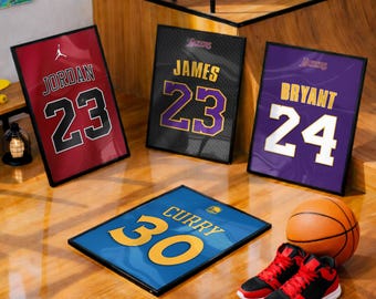 Pósteres de leyendas de la NBA: Michael Jordan, Stephen Curry, LeBron James y Kobe Bryant. Regalo para fans de la NBA. Arte mural de baloncesto. Póster de la NBA.