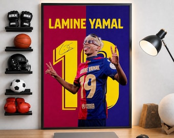 Lamine Yamal Poster, Signiertes Yamal Poster, Signiertes Fußballposter, Fußballdeko