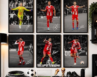 Conjunto de carteles firmados del Bayern de Múnich, Harry Kane, Michael Olise, Luis Díaz, Jamal Musiala, Manuel Neuer, Joshua Kimmich, regalo de aficionado al fútbol
