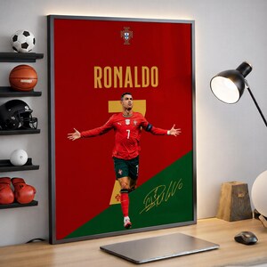 Cristiano Ronaldo poster, Ronaldo print, voetbal muurdecoratie, sportdecoratie, voetbalcadeau afbeelding 2