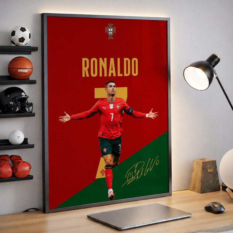 Cristiano Ronaldo poster, Ronaldo print, voetbal muurdecoratie, sportdecoratie, voetbalcadeau afbeelding 2