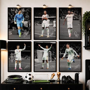 Real Madrid Signed Poster Set, Kylian Mbappe, Vinicius Junior, Jude Bellingham, Thibaut Courtois, Federico Valverde, Arda Güler