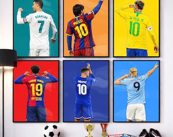 Póster de leyendas del fútbol, arte mural de fútbol, decoración de habitación infantil, regalo