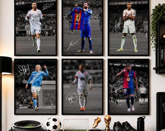 Fußball-Legenden-Poster-Set, Ronaldo, Messi, Neymar, Mbappe, Haaland, Yamal, Fußball-Wandkunst