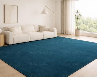 Navy Blue Hand Tufted Wool Rug, Modern Minimalist Area Carpet, Home Decor