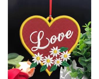 FSL Heart With Daisies Embroidery Design: 4x4 Hoop (Instant Download)