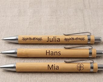 Penna a sfera in bambù personalizzata con nome | Penna in legno con nome inciso | Regalo per colleghi, dipendenti, amici