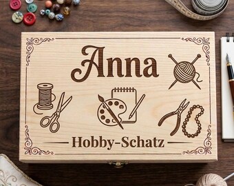 Scatola per hobby personalizzata con nome e frase divertente, contenitore, scatola in legno, regalo per lei, donna, cucito, ricamo, scatola per lavori creativi