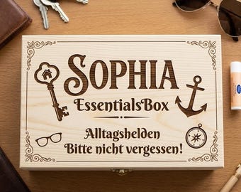 Scatola portaoggetti personalizzabile con il nome della famiglia e una frase divertente, contenitore per chiavi per corridoio o scrivania, scatola in legno, regalo per l'inaugurazione della casa.
