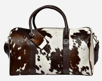 Cowhide Leather Duffle Bag – Rustic Hair-On Hide Travel Weekender